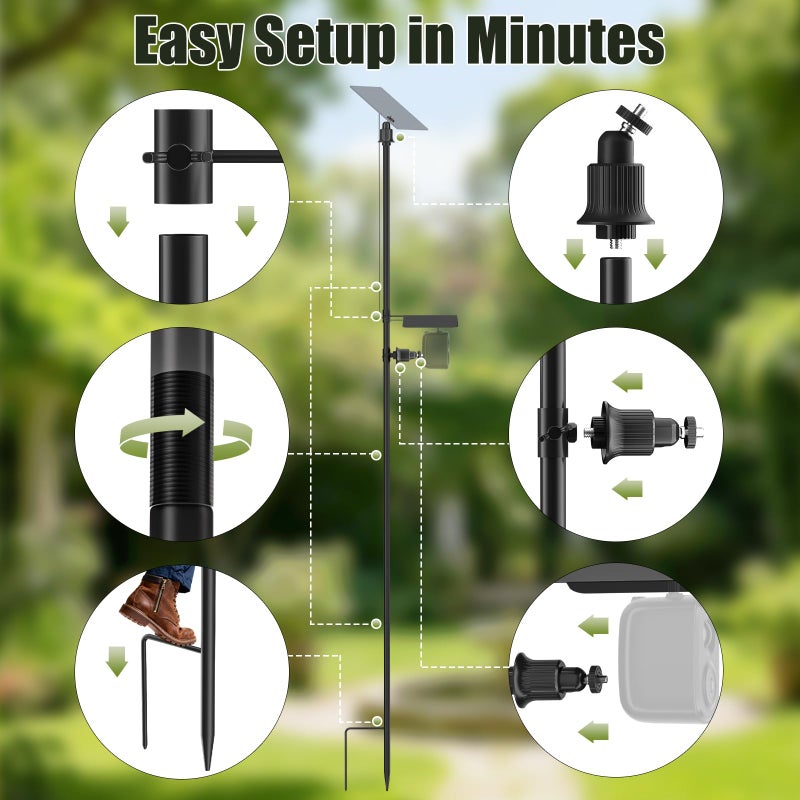 RichBird Ground Stake Mount Stand for Outdoor Cameras and Solar Panels, Adjustable Height and Angle Security Camera Pole, Universal 1/4"-20 UNC Thread, Compatible with Ring, Arlo, Wyze and More - Image 4