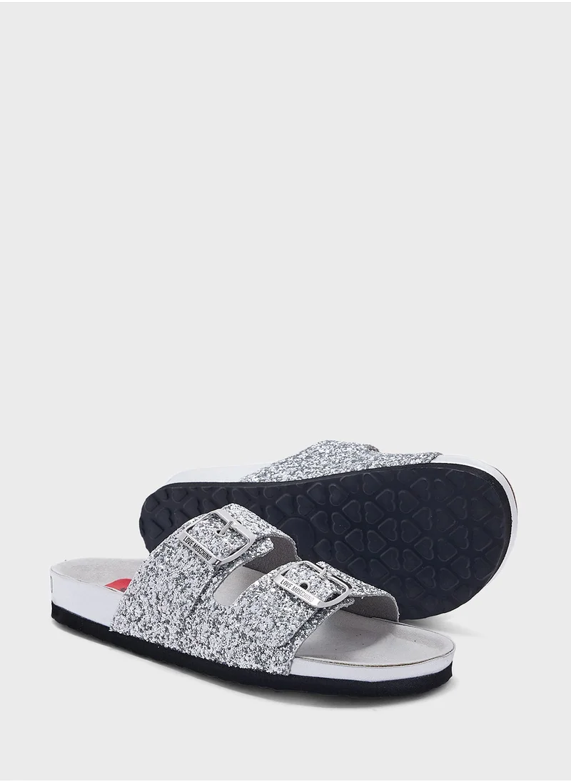 Love Moschino Double Strap Flat Slippers