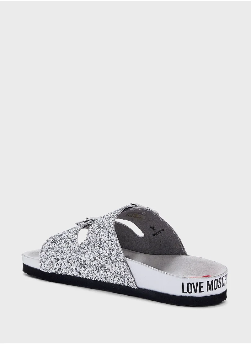Love Moschino Double Strap Flat Slippers