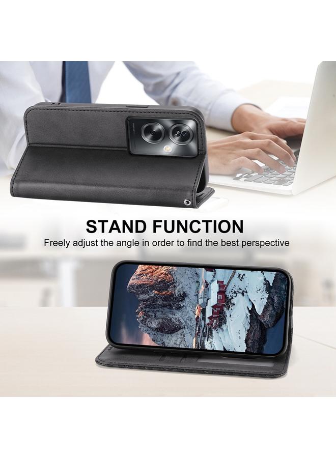 S-TOP Case For OPPO A2 Cubic Grid Calf Texture Magnetic Leather Phone Case - Image 5