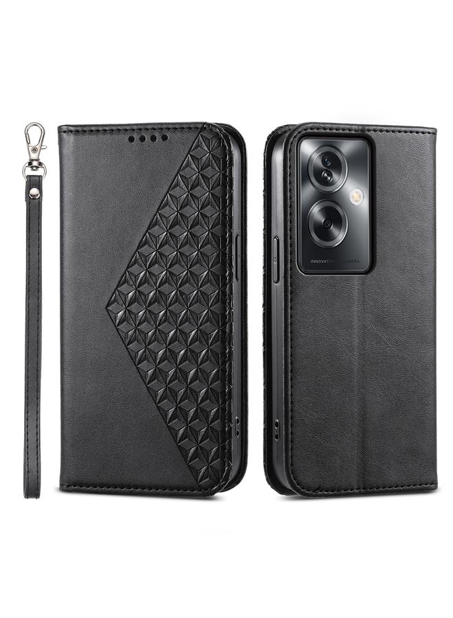 S-TOP Case For OPPO A2 Cubic Grid Calf Texture Magnetic Leather Phone Case - Image 1