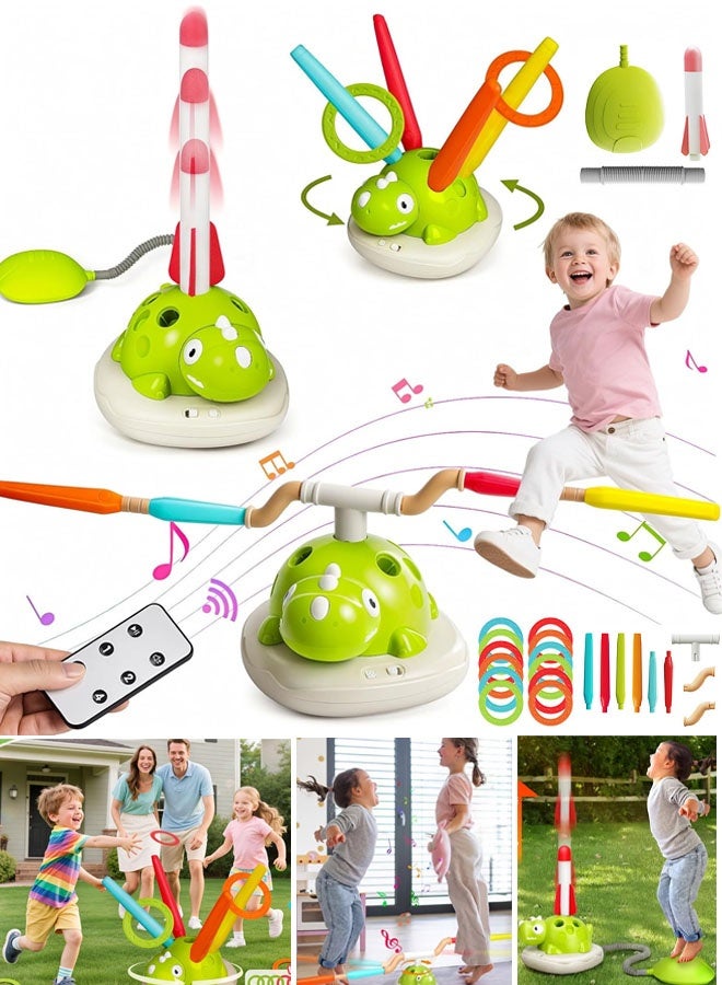 Quivlox 3-in-1 Musical Jump Outdoor Toy for Kids, Toss Ring Game Toy and Rocket Launcher for Kids Outdoor Toys with Remote Control, Indoor Outside Birthday Gifts Kids Girls Boys Toys for Kids Ages 3+ Kids - Image 1