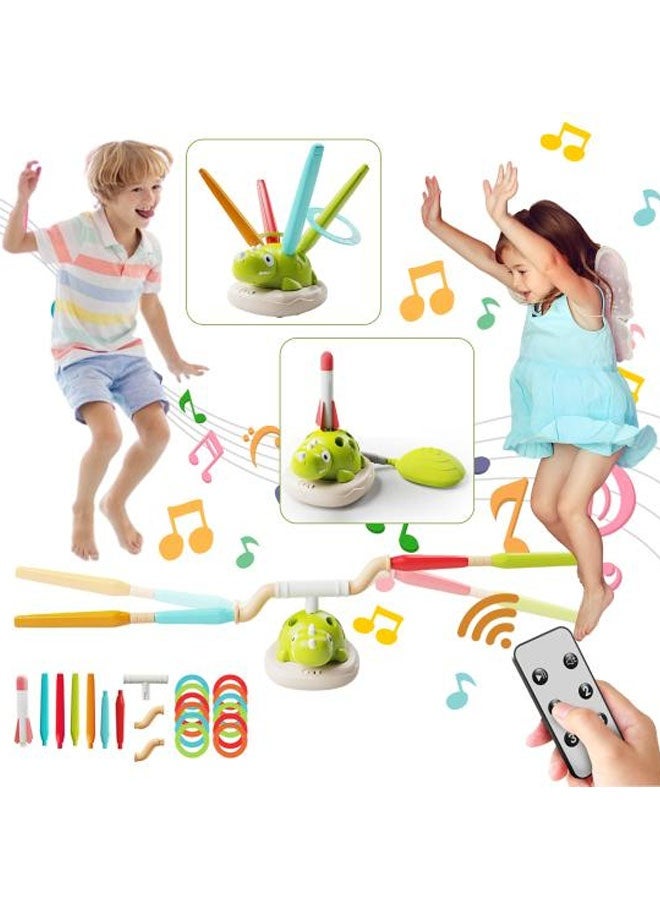 Quivlox 3-in-1 Musical Jump Outdoor Toy for Kids, Toss Ring Game Toy and Rocket Launcher for Kids Outdoor Toys with Remote Control, Indoor Outside Birthday Gifts Kids Girls Boys Toys for Kids Ages 3+ Kids - Image 3