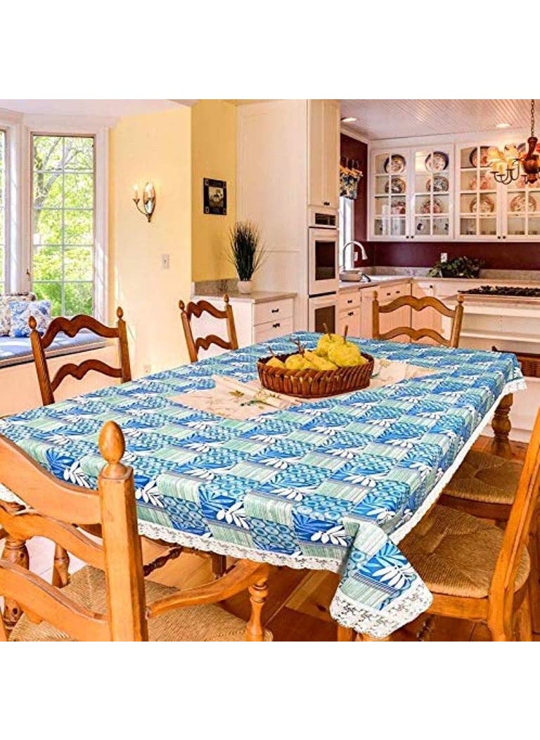 craft city CRAFT CITY Turquoise Color Flower Print Center/Dining Table Cover for 2/4/6 Seater Table Cloth/Water and dust with Oil-Proof PVC Rectangular Shape (54x78 inch)  - Image 1