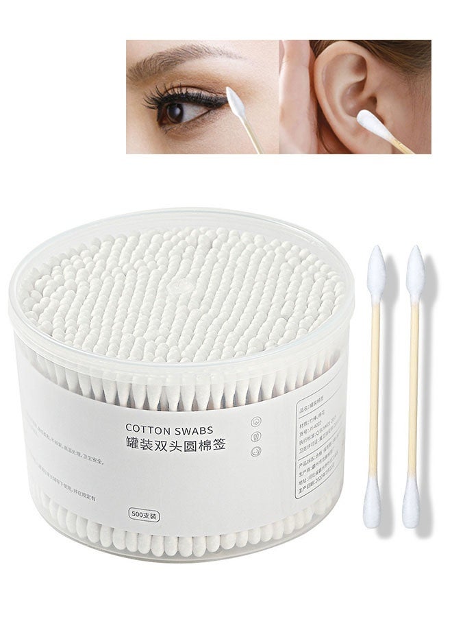 500 Count Round and Pointed Double End Cotton, Hypoallergenic Cleansing Care Beauty Makeup Tools, Ear Swabs for Makeup and Cleaning Daily Use - Image 1