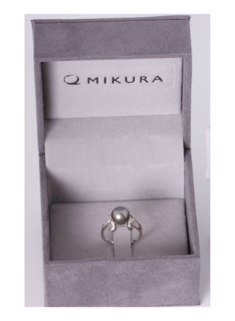MIKURA Ring, Freshwater Pearls, A Quality, Treated Black Color, 9.0-8.5MM, 18KW, 34D-0.12Cts, VS Clarity, G/H Color  - Image 3