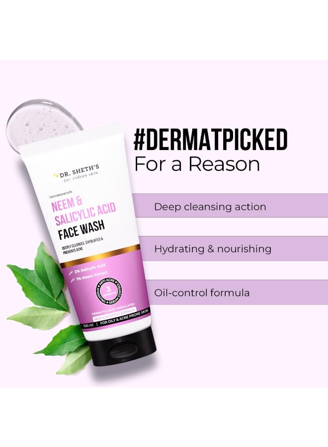 Dr. Sheth's Neem & Salicylic Acid Face Wash | Anti-Acne & Oil Control Face Cleanser | With 1% Salicylic Acid & Neem | Men & Women | 100 mL - Image 4