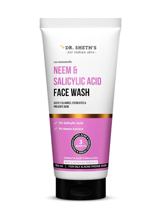 Dr. Sheth's Neem & Salicylic Acid Face Wash | Anti-Acne & Oil Control Face Cleanser | With 1% Salicylic Acid & Neem | Men & Women | 100 mL - Image 1