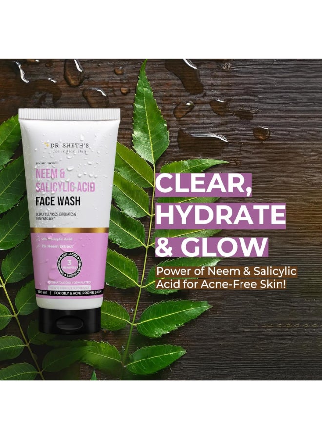 Dr. Sheth's Neem & Salicylic Acid Face Wash | Anti-Acne & Oil Control Face Cleanser | With 1% Salicylic Acid & Neem | Men & Women | 100 mL - Image 2