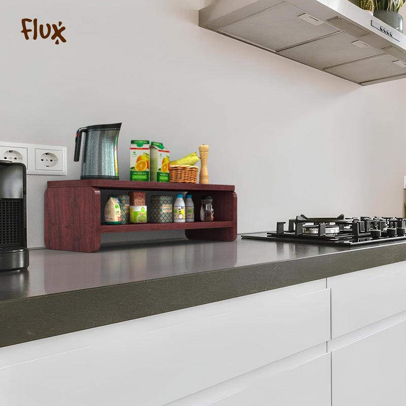 Flux حامل شاشة صغير بطبقتين مع ساقين خشبيتين | حامل شاشة مرتفع | حامل كمبيوتر لطاولة المكتب | مادة غير قابلة للانزلاق: لوح جزيئي ومعدن (49.5 x 20 x 20) سم أحمر - Image 3