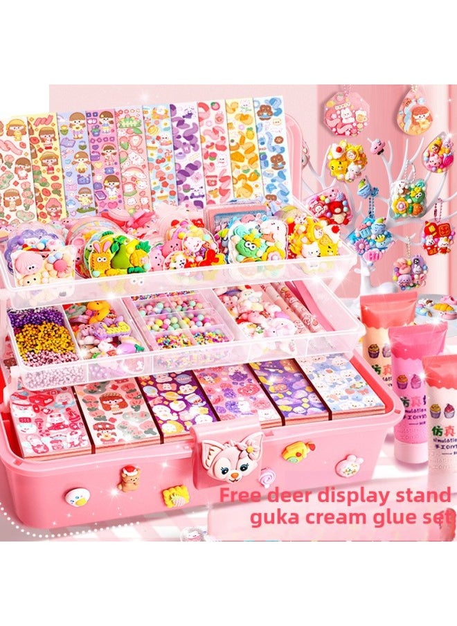 Cream Gel Goo Card Suit Gula Card Sticker Material Diy Manual Card Account Goo Ka Deluxe Edition Puzzle-Color: Cream Glue Guka Novice/three-layer Box + Display Stand + Diy Building Blocks