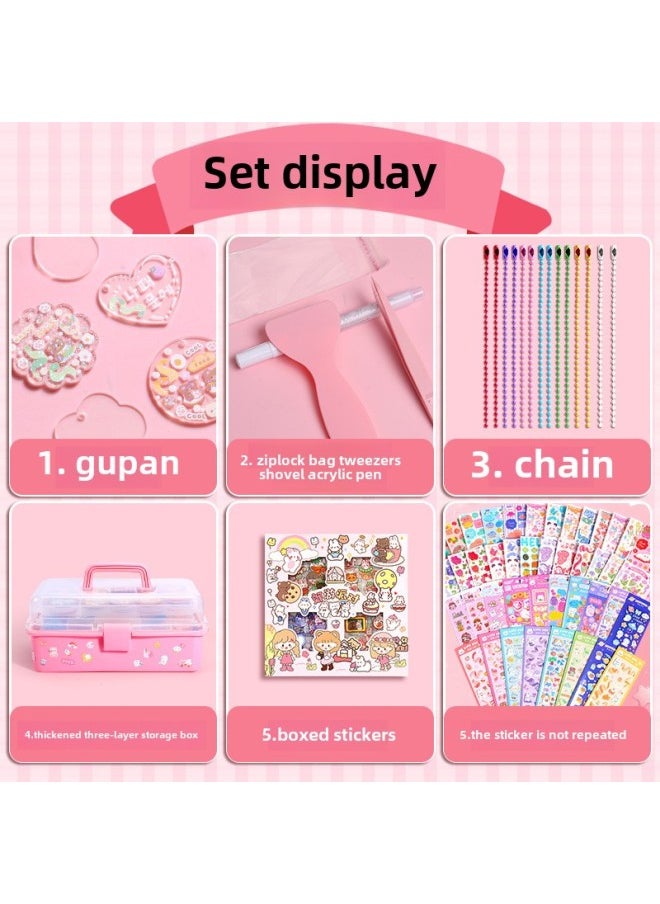 Cream Gel Goo Card Suit Gula Card Sticker Material Diy Manual Card Account Goo Ka Deluxe Edition Puzzle-Color: Cream Glue Guka Novice/three-layer Box + Display Stand + Diy Building Blocks