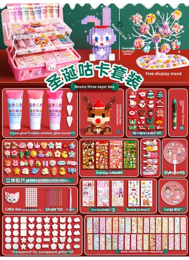 Cream Gel Goo Card Suit Gula Card Sticker Material Diy Manual Card Account Goo Ka Deluxe Edition Puzzle-Color: Cream Glue Guka Novice/three-layer Box + Display Stand + Diy Building Blocks