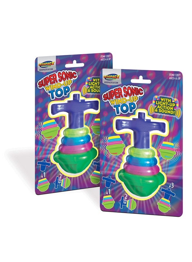Geospace Super Sonic Wind-Up Spinning Tops with Light and Sound (2-Pack) - Image 1
