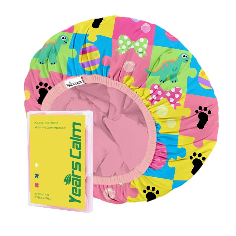 Years calm Kids Shower Cap, Waterproof Reusable Cartoon Bath Cap with Double Layers & Soft Elastic Band, Washable shower cap for kids, Great for Daily Bath(multi-colored, One Size) - Image 1
