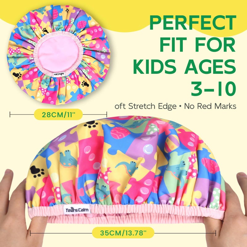 Years calm Kids Shower Cap, Waterproof Reusable Cartoon Bath Cap with Double Layers & Soft Elastic Band, Washable shower cap for kids, Great for Daily Bath(multi-colored, One Size) - Image 2
