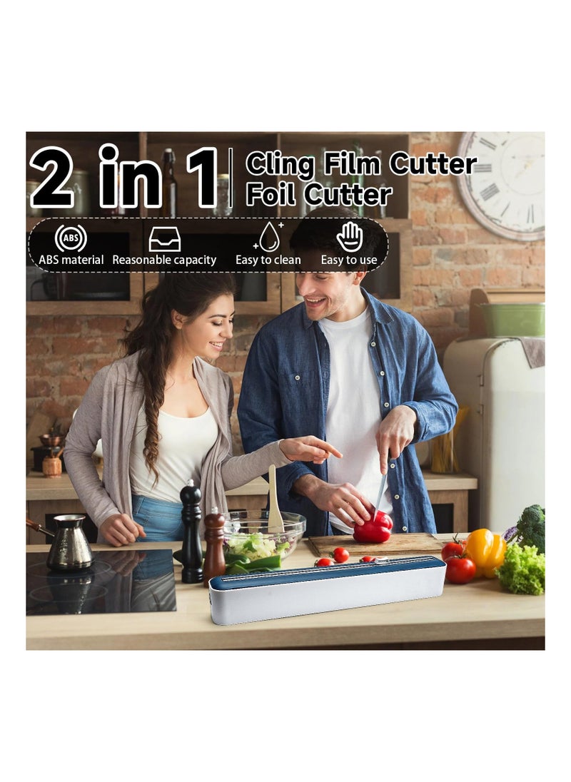 Cling Film and Foil Cutter, 2 in 1, Food Wrap Dispenser with Magnetic Suction, Adjustable Storage and Cutting Box, for Cling Film, Tin Foil, Home Kitchen, Restaurant, Cutter wall Mounted (Blue) - Image 4
