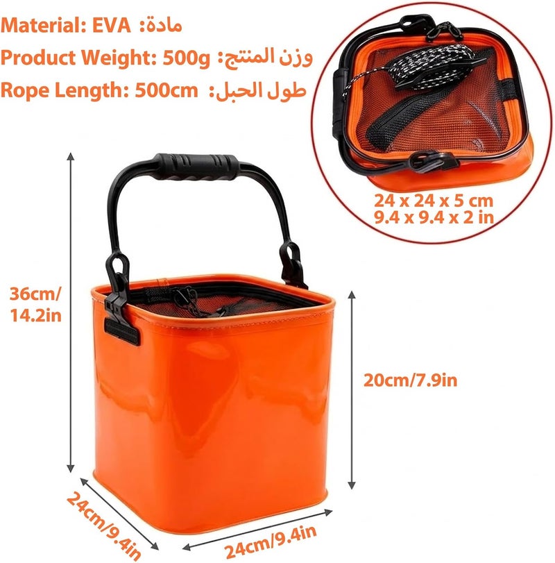 DEXO Folding Fishing Bucket with 5M Rope & Mesh Cover – Portable EVA Live Bait Bucket for Fishing, Camping, Hiking & Car Washing - Image 5