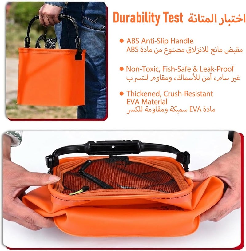 DEXO Folding Fishing Bucket with 5M Rope & Mesh Cover – Portable EVA Live Bait Bucket for Fishing, Camping, Hiking & Car Washing - Image 3