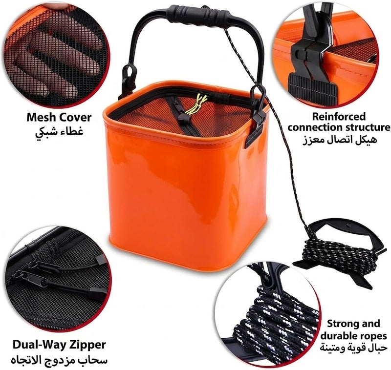 DEXO Folding Fishing Bucket with 5M Rope & Mesh Cover – Portable EVA Live Bait Bucket for Fishing, Camping, Hiking & Car Washing - Image 4