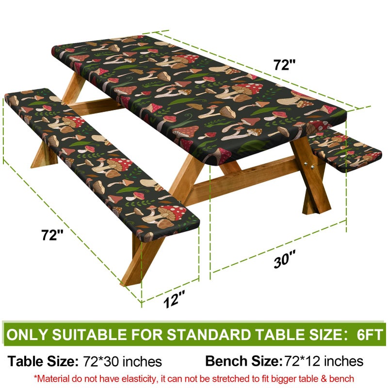Play Tailor Picnic Table Cover with Bench Covers Camping Essentials Waterproof Windproof Camping Tablecloth with Drawstring Bag, Fitted Rectangle Tables and Seats, 72in, Black Red - Image 2
