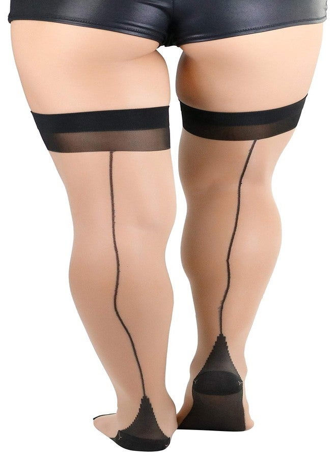 ToBeInStyle Lycra Thigh High With Backseam And Cuban Heel - Nude/Black - OSP,One Size Plus - Image 4