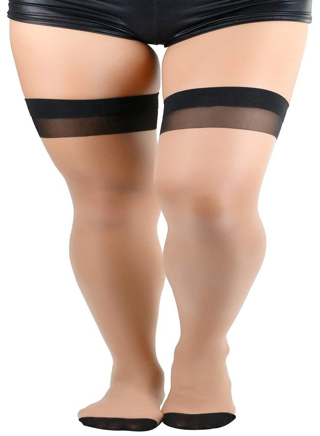 ToBeInStyle Lycra Thigh High With Backseam And Cuban Heel - Nude/Black - OSP,One Size Plus - Image 3