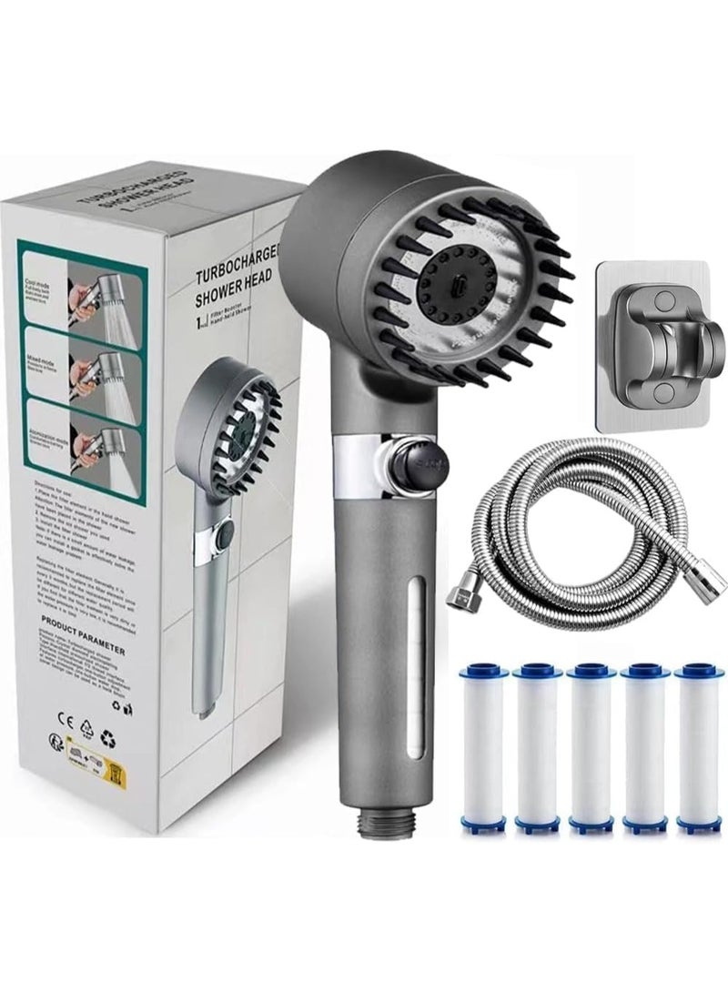 عام فILTER دش رأس دش، رأس دش محمول عالي الضغط لإزالة الكلور والشوائب، يدلك فروة الرأس لمنع تساقط الشعر وجفاف الجلد، مع خرطوم دش وحامل دش (3 أوضاع) - Image 1