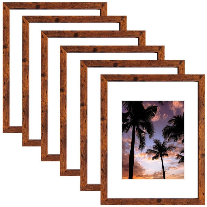 11X14 PICTURE FRAMES DISPLAY PICTURES 8X10 WITH MAT OR 11X14 PRINTS WITHOUT MATWALL MOUNTINGBROWN6PCS