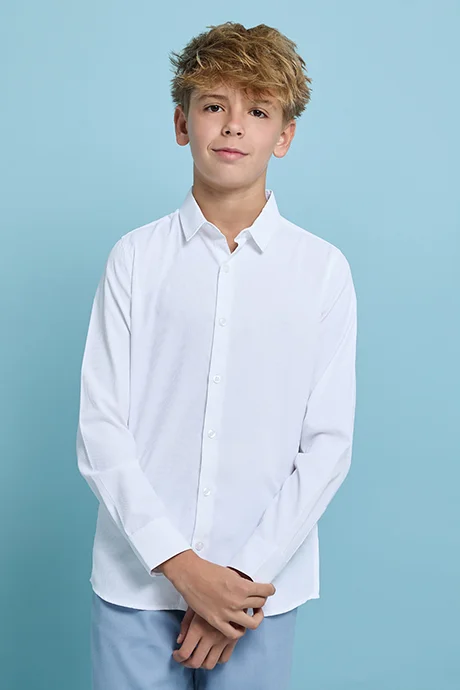 أر أند بي Solid Shirt with Classic Collar and Long Sleeves