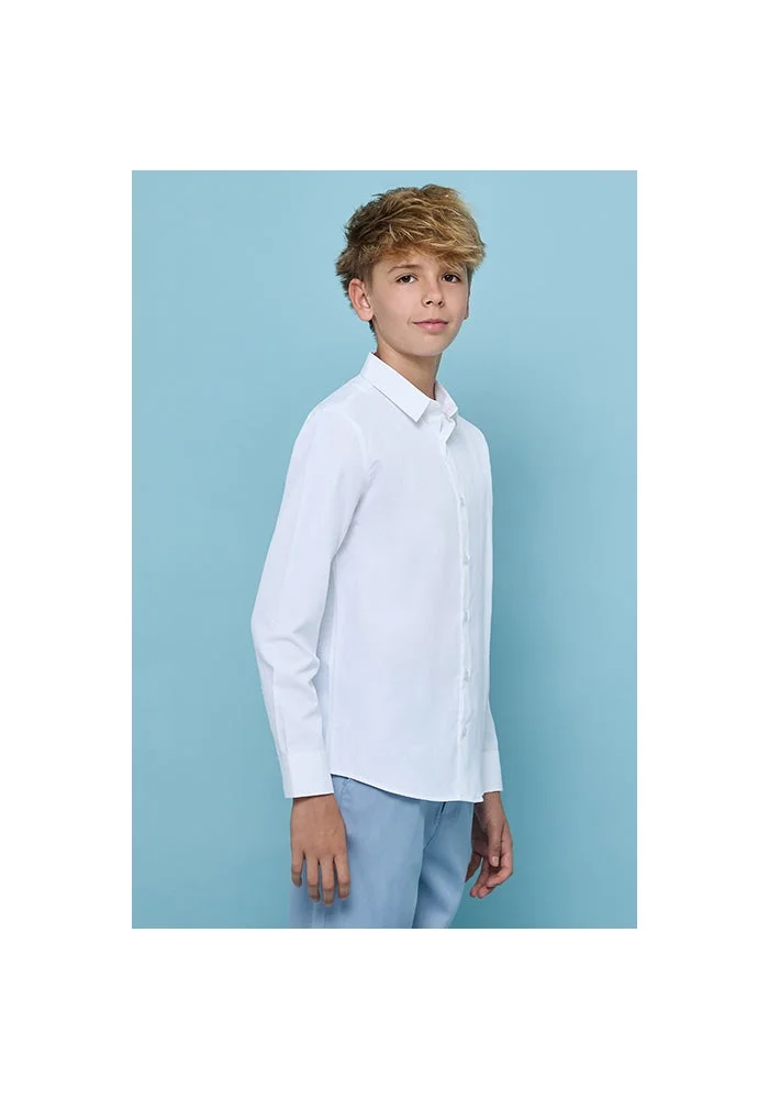 أر أند بي Solid Shirt with Classic Collar and Long Sleeves