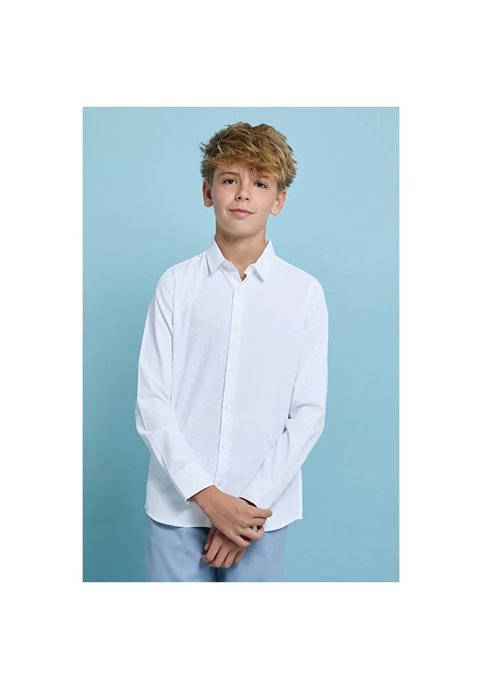 أر أند بي Solid Shirt with Classic Collar and Long Sleeves