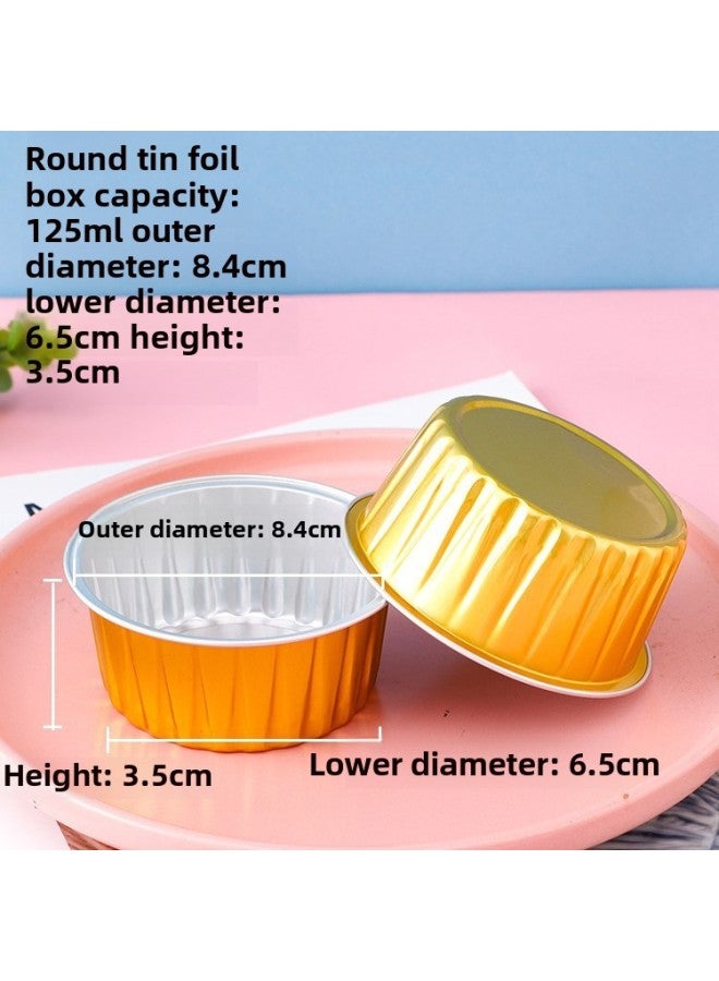 Household Aluminum Foil Tin Paper Box Air Fryer Special Disposable Cake Pudding Baking Mold Small Tin Paper Box Cup-Specifications:Golden Round  125ml-Color:Without Cover  - Image 1