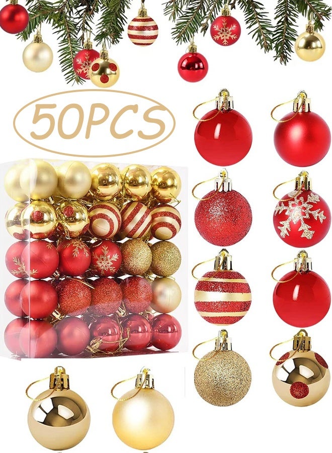 50 Pcs Red and Gold Shatterproof Christmas Ball Ornaments Glittering Plastic Hanging Pendants for Xmas Tree Decor Holiday Home Display Eid Gatherings Shop Windows Party Decor DIY Festive Crafts - Image 1