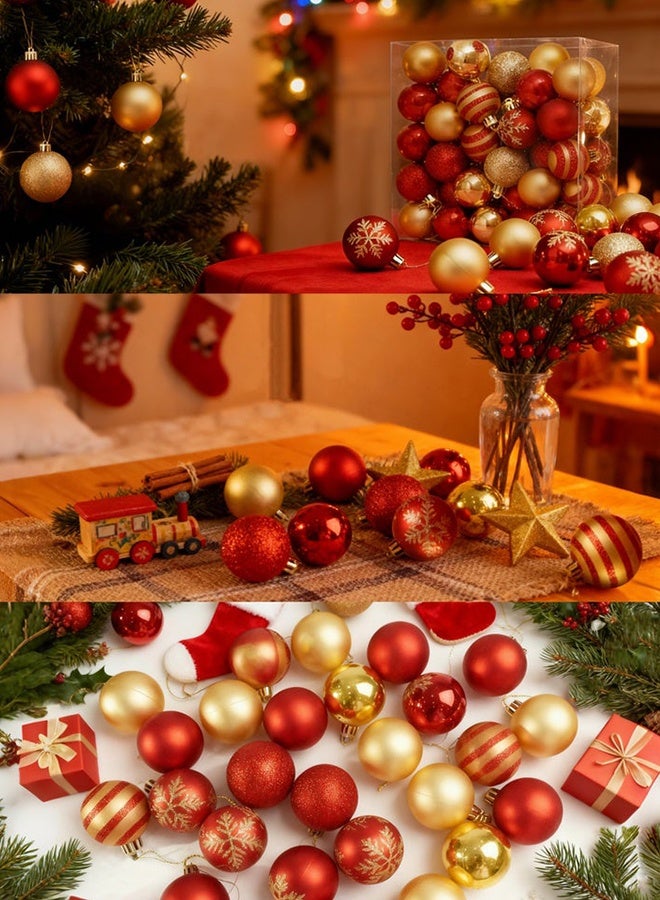 50 Pcs Red and Gold Shatterproof Christmas Ball Ornaments Glittering Plastic Hanging Pendants for Xmas Tree Decor Holiday Home Display Eid Gatherings Shop Windows Party Decor DIY Festive Crafts - Image 3