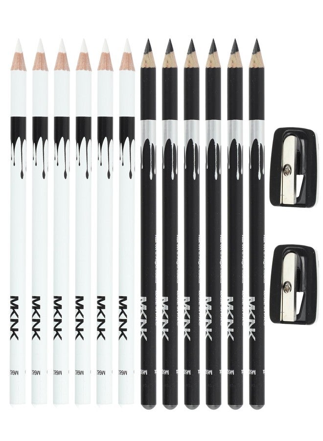 PKRFCJ 12 Barber Pencil, beard pen pencil with 2 Sharpeners Smooth and Smooth Use Used for Beard Hairline Eyeliner Lip Liner Styling Etc.(Black + White - Image 1
