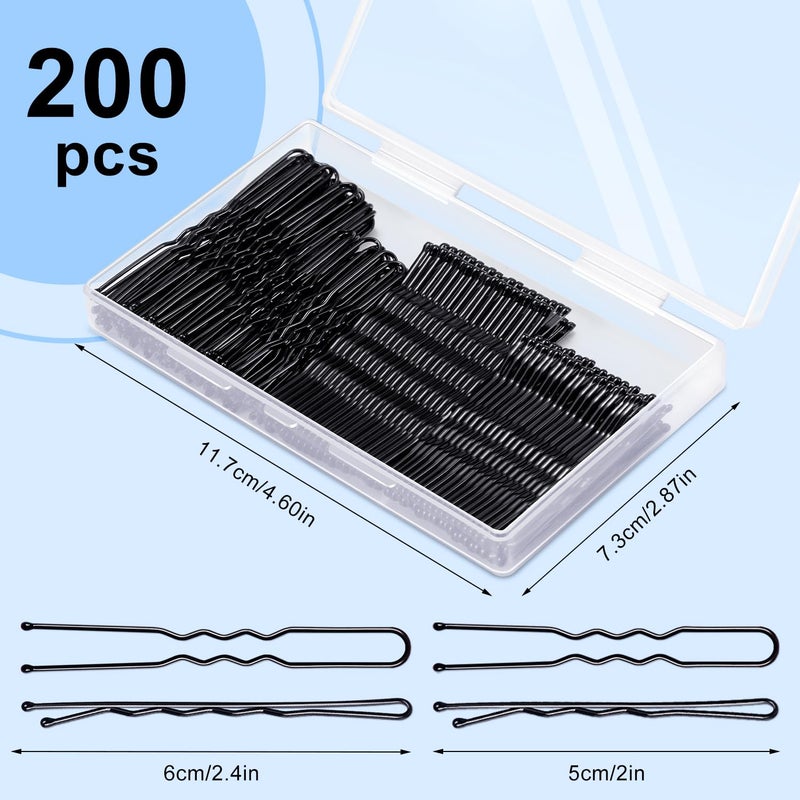 TsMADDTs Bobby Hair Pins Kit, 200 pcs U Shaped Bobby Pins Black for Women, Ballet Buns with Box, 2.4in and 2in - Image 2