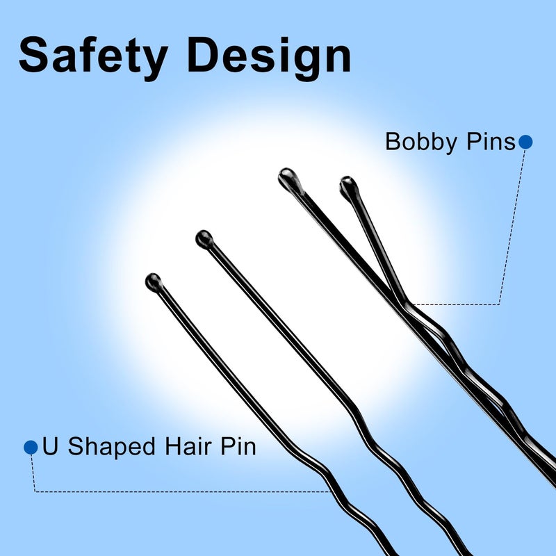 TsMADDTs Bobby Hair Pins Kit, 200 pcs U Shaped Bobby Pins Black for Women, Ballet Buns with Box, 2.4in and 2in - Image 4