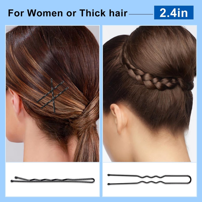 TsMADDTs Bobby Hair Pins Kit, 200 pcs U Shaped Bobby Pins Black for Women, Ballet Buns with Box, 2.4in and 2in - Image 5