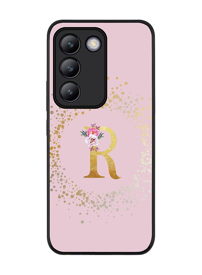 Stylizedd Rugged Black edge case for Vivo V30 Lite 5G, Slim fit Flexible Cover -  Custom Monogram Initial Letter Floral Pattern Alphabet - R  (Pink ) - Image 1
