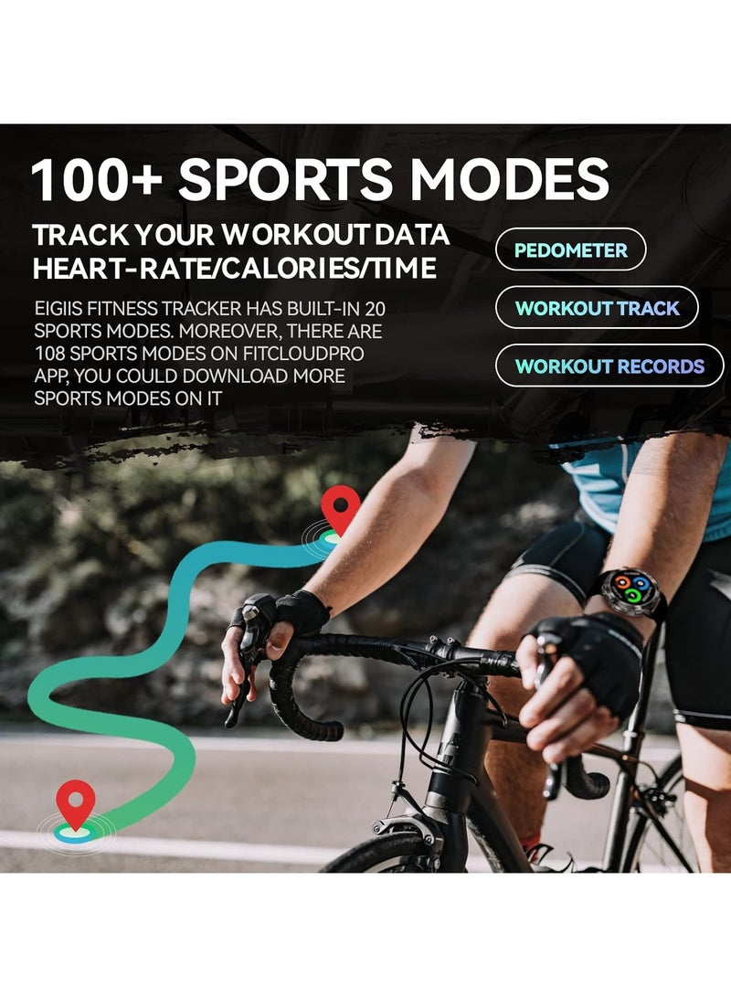 ارواق ساعة ذكية عسكرية بمكالمات تصميم تكتيكي متين متوافقة مع أجهزة أندرويد وآيفون وسامسونج شاشة عالية الدقة 1.39 بوصة مراقبة معدل ضربات القلب والنوم 108 وضع رياضي متعقب للياقة باللون الأسود K52 - Image 5