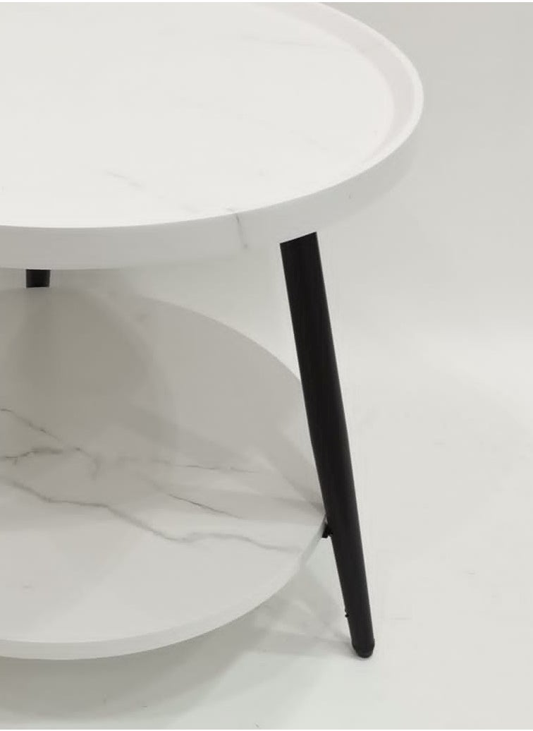 MARS Q Attractive White Marble Round Side Serving Table. 1 Pieces  - Image 4