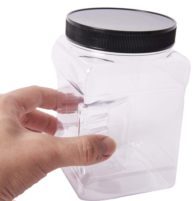 Lawei 6 Pack Clear Plastic Jars with Lids - 32 Oz Square Plastic Jars Containers with Easy Grip Handles Plastic Storage Jars for Dry Goods Cookies Candy and More - Image 3
