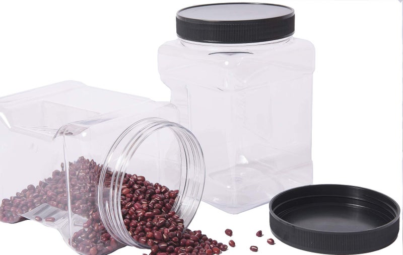 Lawei 6 Pack Clear Plastic Jars with Lids - 32 Oz Square Plastic Jars Containers with Easy Grip Handles Plastic Storage Jars for Dry Goods Cookies Candy and More - Image 4