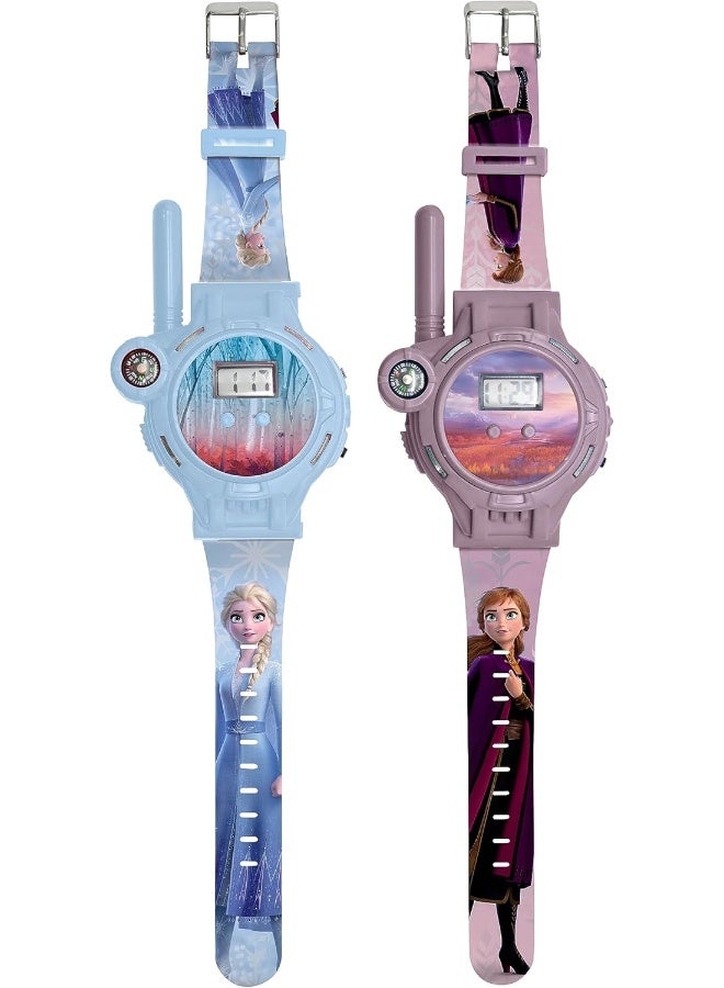 Lexibook Disney Frozen Walkie Talkie Watches for Kids – 2 Pack Rechargeable Wrist Walkie Talkies with Flashlight & Compass, 200m Range, Elsa & Anna Theme Wireless Communication Toy, Blue/Purple - Image 1