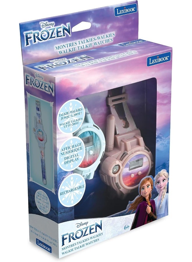 Lexibook Disney Frozen Walkie Talkie Watches for Kids – 2 Pack Rechargeable Wrist Walkie Talkies with Flashlight & Compass, 200m Range, Elsa & Anna Theme Wireless Communication Toy, Blue/Purple - Image 3