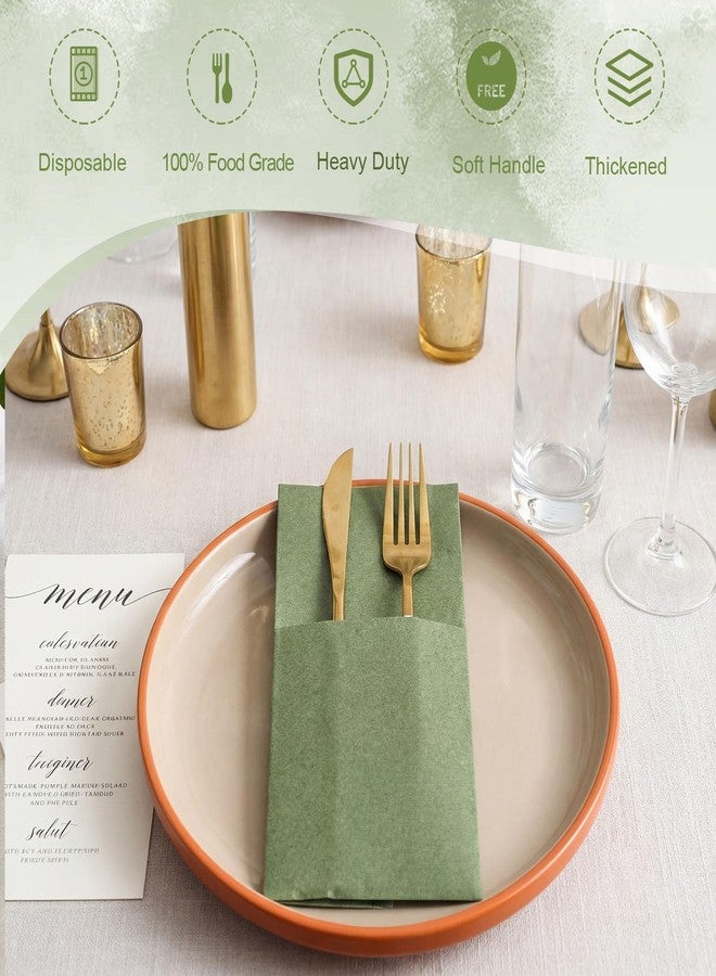 Qilery 50 Pcs Sage Green Paper Linen Napkins with Built in Pocket Flatware Disposable Airlaid Paper Prefolded Dinner Napkins for Silverware Valentine Wedding Party Christmas Day (Classic) - Image 5