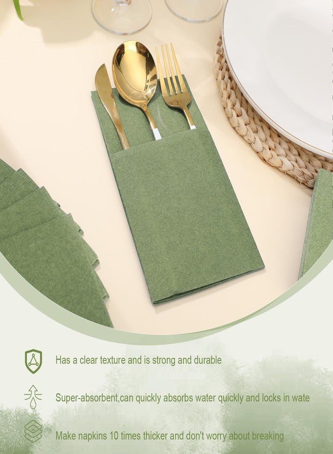 Qilery 50 Pcs Sage Green Paper Linen Napkins with Built in Pocket Flatware Disposable Airlaid Paper Prefolded Dinner Napkins for Silverware Valentine Wedding Party Christmas Day (Classic) - Image 3