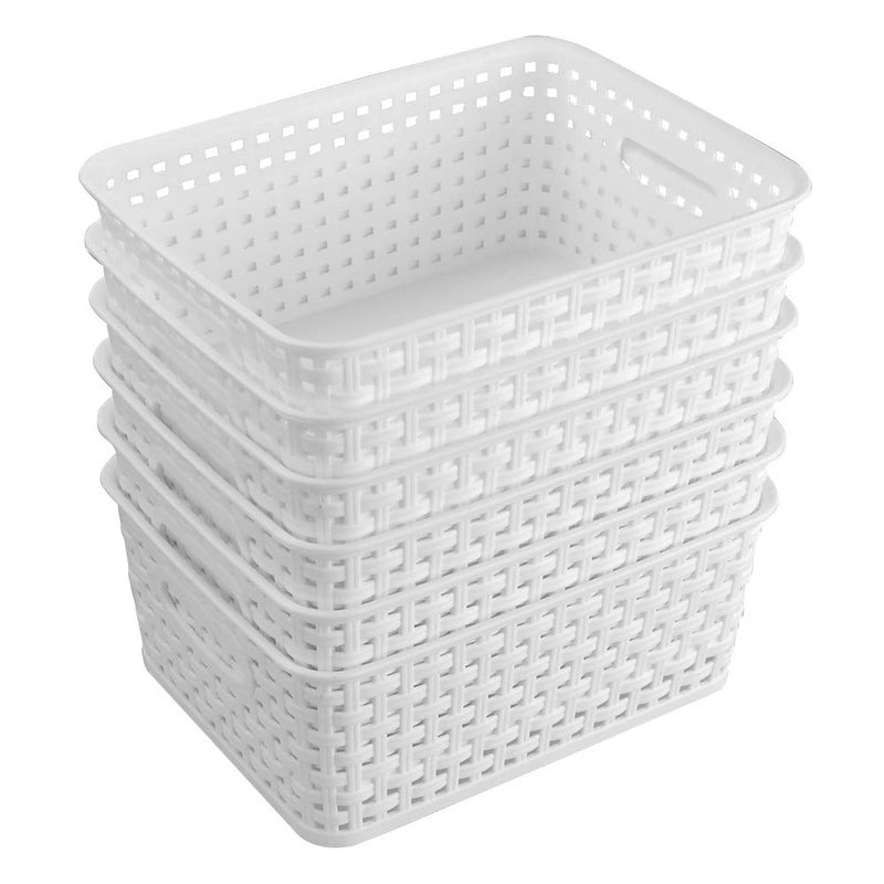 AnnkkyUS 6Pack White Storage Plastic Baskets Plastic Weave Basket for Organizing