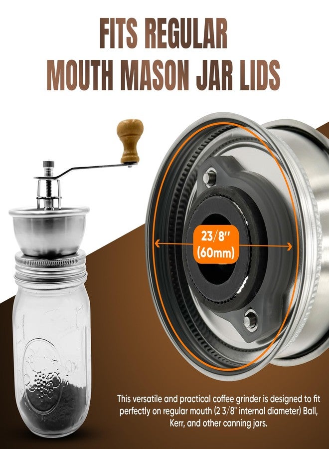 ByteX Stainless Steel Coffee Grinder Lid Attachment for Regular Mouth Mason Jars - Manual Crank Burr Grinder for Fresh Coffee, Ideal for Camping, Home Barista, Rust Proof Ceramic Mechanism - Image 3